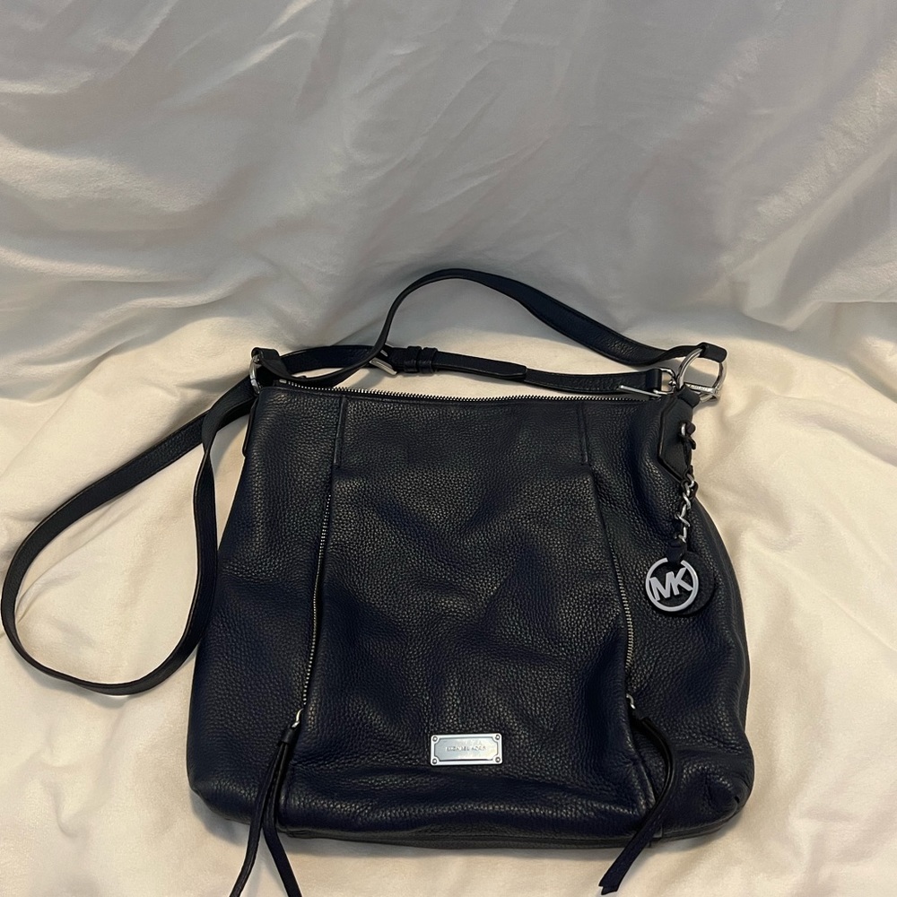 Michael Kors Dark Navy Blue Pebble Leather Large Shoulder Bag
